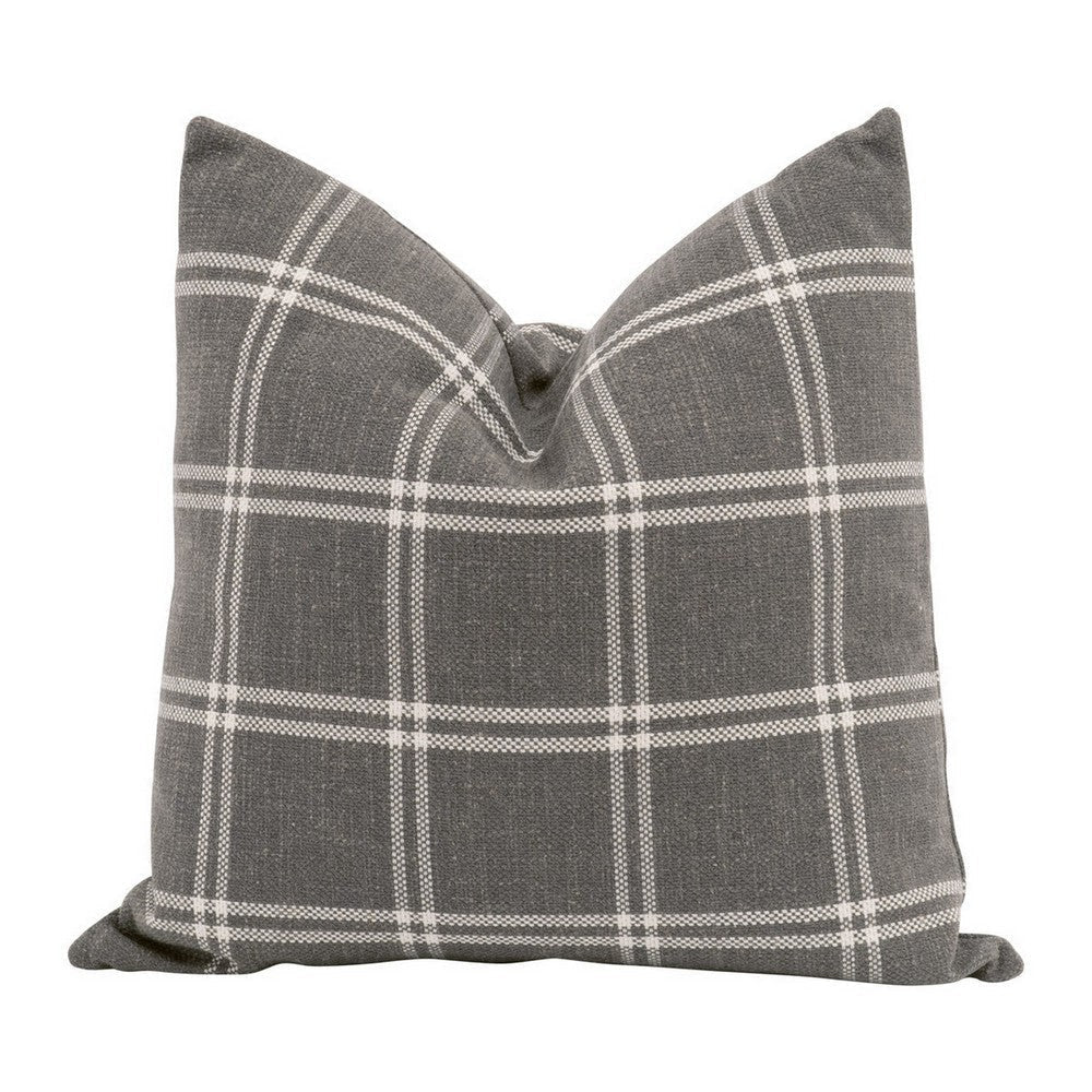 Veya 22 Inch Set of 2 Accent Throw Accent Pillows, Down, White Plaid, Gray By Casagear Home