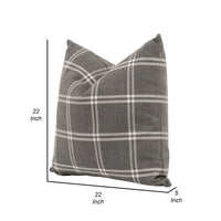 Veya 22 Inch Set of 2 Accent Throw Accent Pillows, Down, White Plaid, Gray By Casagear Home