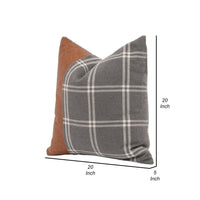 Veya 20 Inch Set of 2 Accent Throw Throw Pillows, Leather Stripe Plaid Gray By Casagear Home