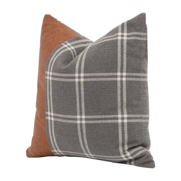 Veya 20 Inch Set of 2 Accent Throw Throw Pillows, Leather Stripe Plaid Gray By Casagear Home