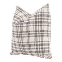 20 Inch Set of 2 Pillows, Down Filling, Plaid Patterning, White and Gray By Casagear Home