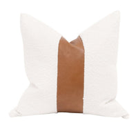 Ashi 20 Inch Set of 2 Accent Throw Pillows, Brown Leather, White Boucle By Casagear Home