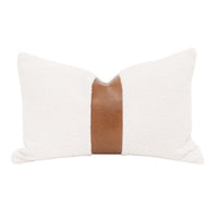 Ashi 20 Inch Set of 2 Lumbar Pillows, Brown Leather Stripe, White Boucle By Casagear Home