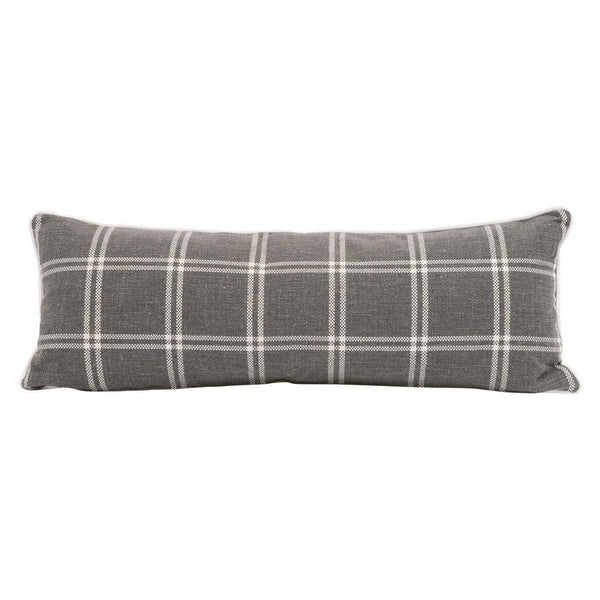 Veya 34 Inch Set of 2 Lumbar Pillows, Down Filling, White Plaid, Smoke Gray By Casagear Home