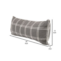 Veya 34 Inch Set of 2 Lumbar Pillows, Down Filling, White Plaid, Smoke Gray By Casagear Home