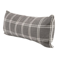 Veya 34 Inch Set of 2 Lumbar Pillows, Down Filling, White Plaid, Smoke Gray By Casagear Home