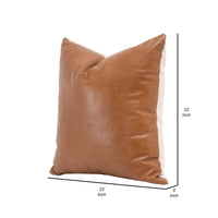 22 Inch Set of 2 Accent Throw Down Feather Pillows, Brown Leather, Linen By Casagear Home