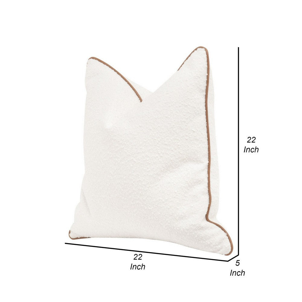 Bera 22 Inch Set of 2 Accent Throw Pillows, Brown Leather, White Boucle By Casagear Home