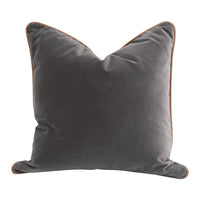 20 Inch Set of 2 Square Accent Throw Pillows, Brown Leather, Gray Velvet By Casagear Home