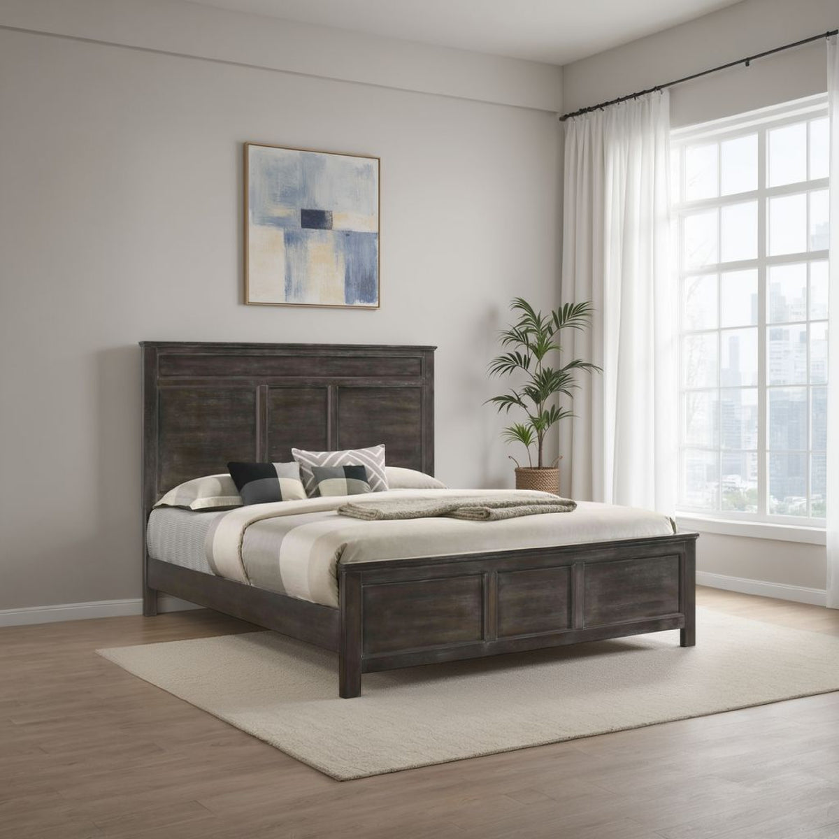 Aver Twin Size Bed, Transitional Carved Panel Design, Nutmeg Brown Wood