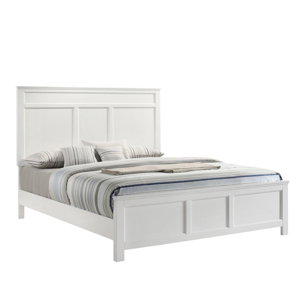 Aver Queen Size Bed, Transitional Carved Panel Design, White Wood Finish