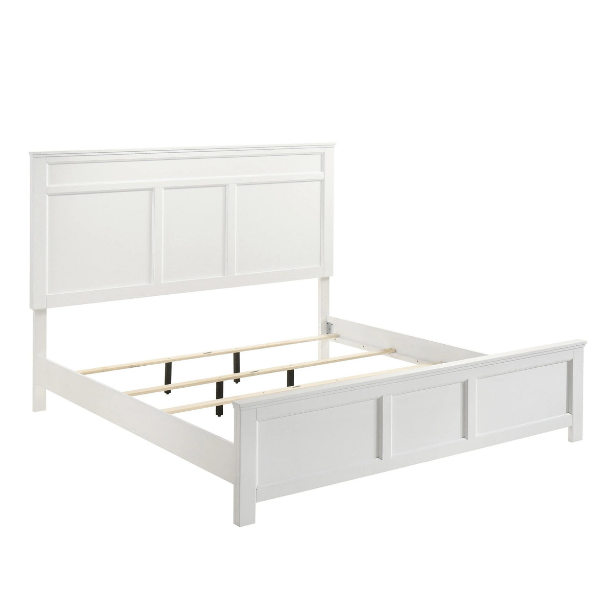 Aver Queen Size Bed, Transitional Carved Panel Design, White Wood Finish