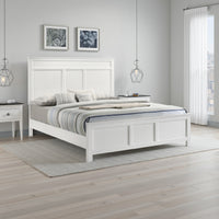 Aver Queen Size Bed, Transitional Carved Panel Design, White Wood Finish