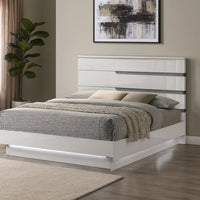 Peis King Size Bed, LED, Crystal Accents, Modern Design, Glossy White