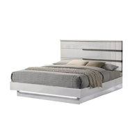 Peis Queen Size Bed, LED, Crystal Accents, Modern Design, Glossy White