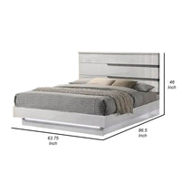 Peis Queen Size Bed, LED, Crystal Accents, Modern Design, Glossy White