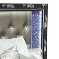 Bet Queen Bed, Silver Faux Leather Upholstery, LED, Crystal Accents, Black