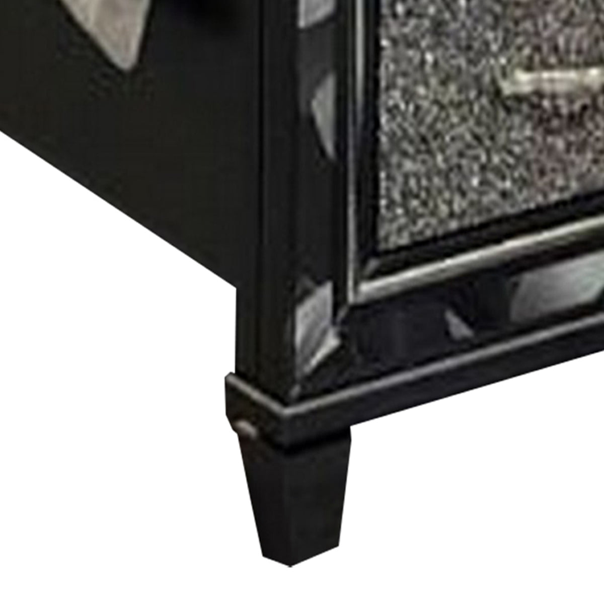 Bet Queen Bed, Storage Drawers, Silver Faux Leather Upholstery, LED, Black