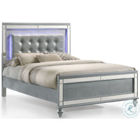 Lee Queen Size Bed, LED, Tufted Faux Leather Upholstery, Textured Silver