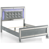 Lee Queen Size Bed, LED, Tufted Faux Leather Upholstery, Textured Silver