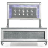Lee Full Size Bed, LED, Tufted Faux Leather Upholstery, Textured Silver