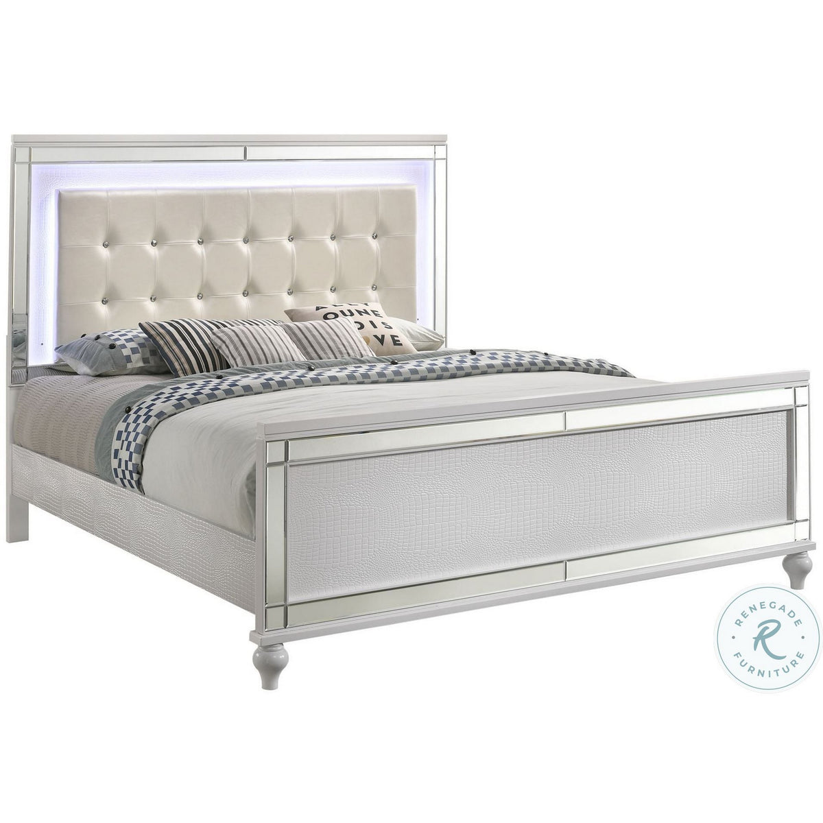 Lee Full Size Bed, LED, Tufted Faux Leather Upholstery, Textured White