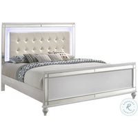 Lee Full Size Bed, LED, Tufted Faux Leather Upholstery, Textured White