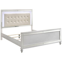 Lee Full Size Bed, LED, Tufted Faux Leather Upholstery, Textured White