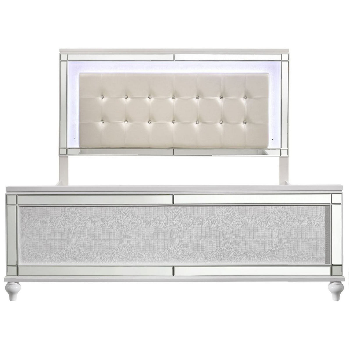 Lee Full Size Bed, LED, Tufted Faux Leather Upholstery, Textured White