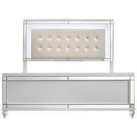 Lee Full Size Bed, LED, Tufted Faux Leather Upholstery, Textured White