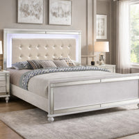 Lee Full Size Bed, LED, Tufted Faux Leather Upholstery, Textured White