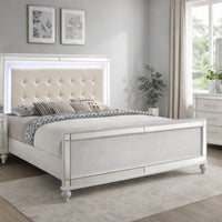 Lee Full Size Bed, LED, Tufted Faux Leather Upholstery, Textured White