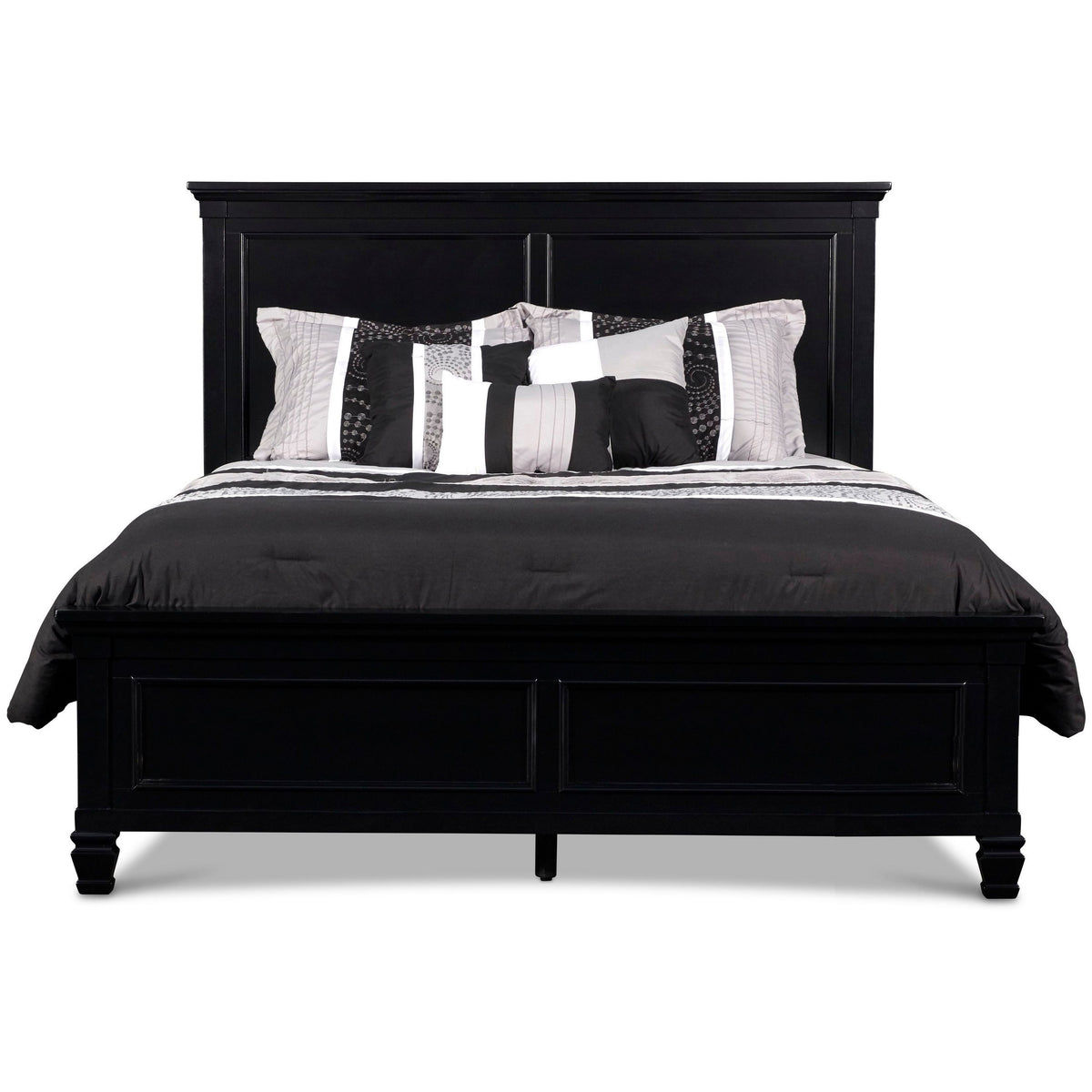 Umi Queen Size Bed, Classic Panel Design with Molded Details, Black Wood