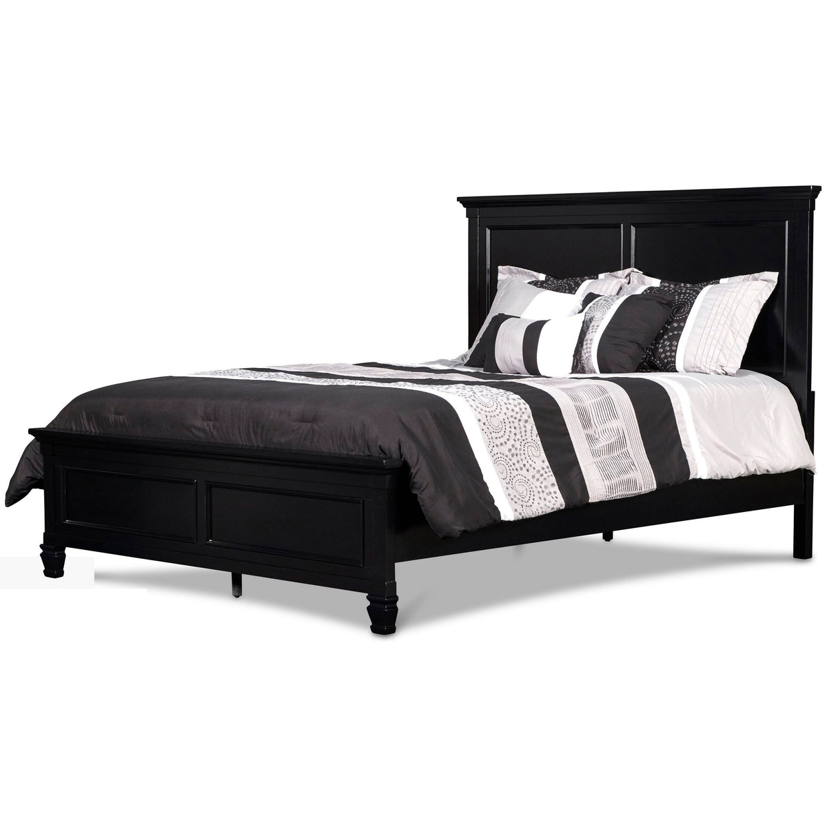 Umi Queen Size Bed, Classic Panel Design with Molded Details, Black Wood