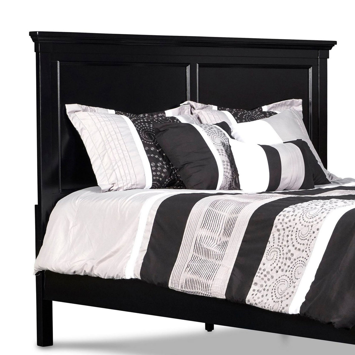 Umi Queen Size Bed, Classic Panel Design with Molded Details, Black Wood