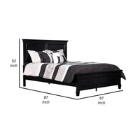 Umi Queen Size Bed, Classic Panel Design with Molded Details, Black Wood