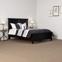 Umi Queen Size Bed, Classic Panel Design with Molded Details, Black Wood
