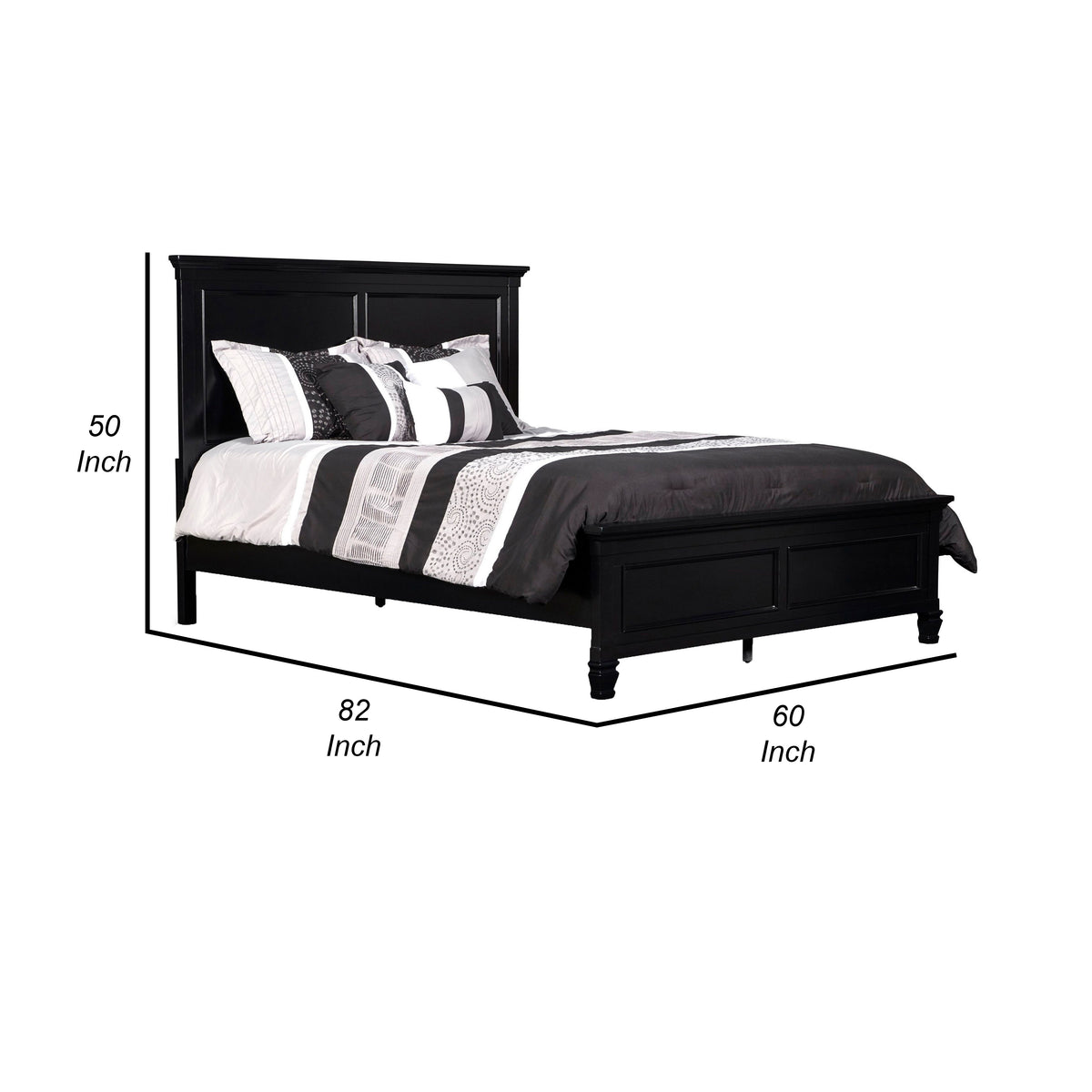 Umi Full Size Bed, Classic Panel Design with Molded Details, Black Wood