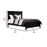 Umi Full Size Bed, Classic Panel Design with Molded Details, Black Wood