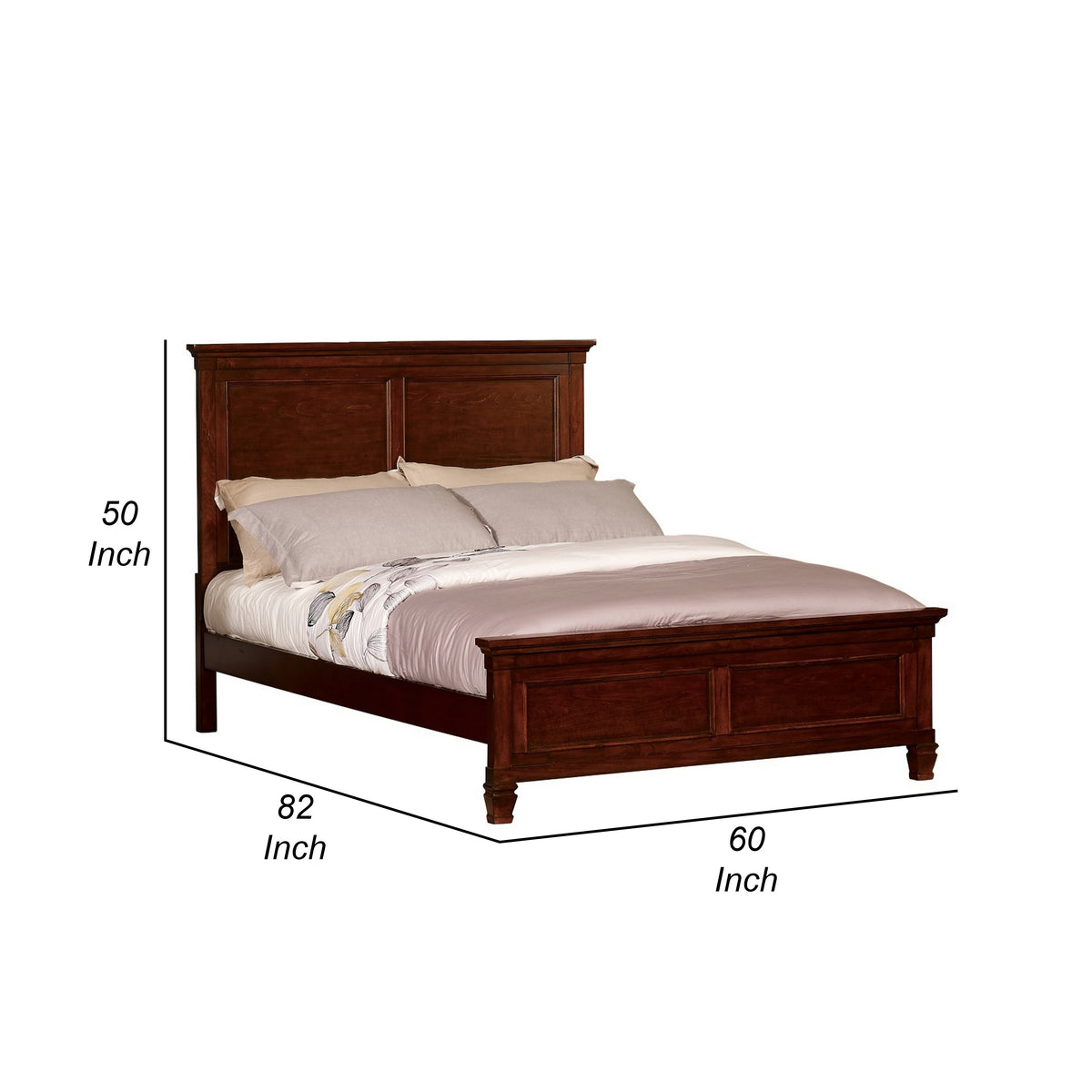 Umi Full Size Bed, Classic Panel Design with Molded Details, Brown Wood