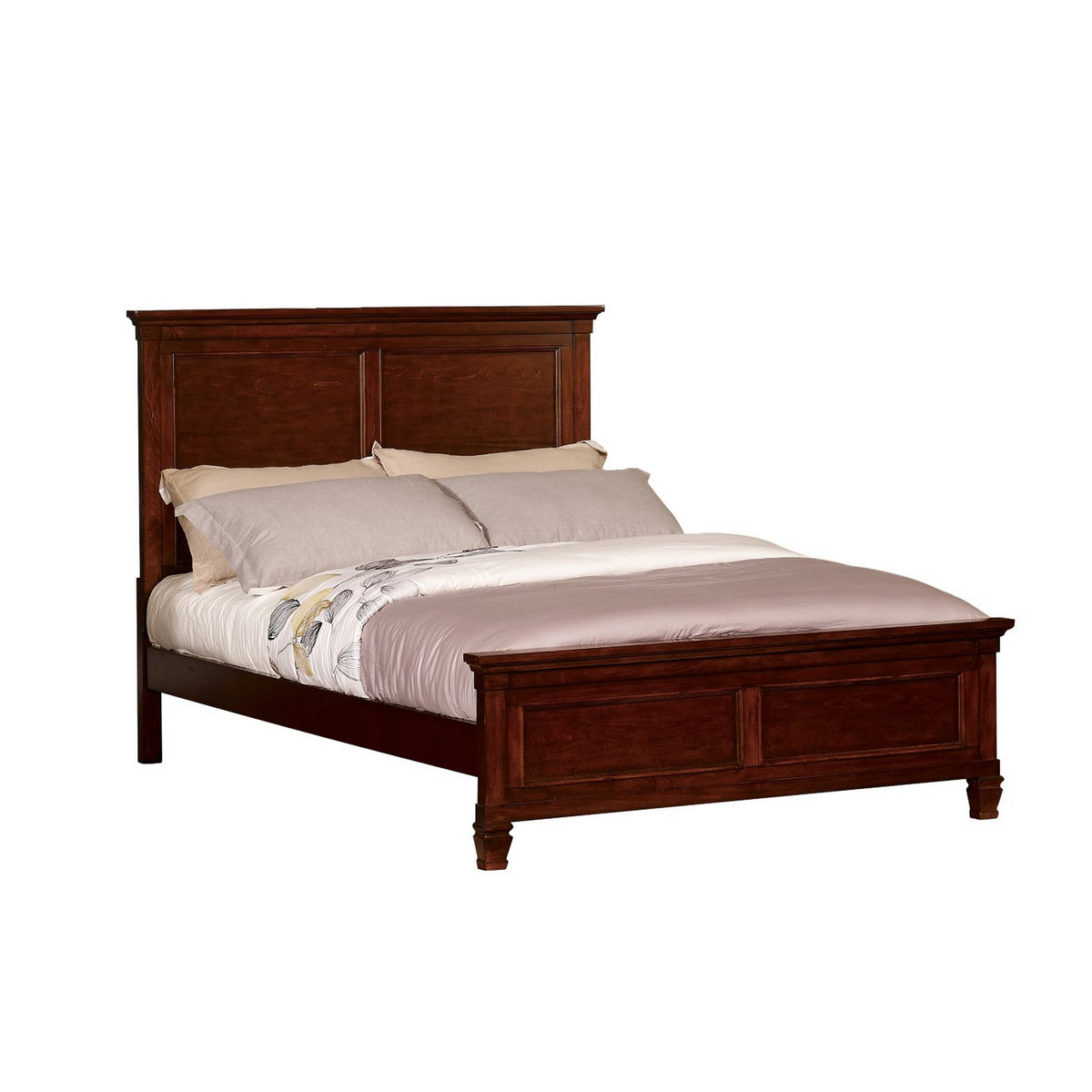 Umi Twin Size Bed, Classic Panel Design with Molded Details, Brown Wood