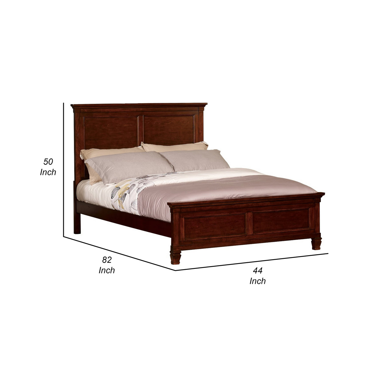 Umi Twin Size Bed, Classic Panel Design with Molded Details, Brown Wood