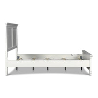Umi Queen Size Bed, Classic Panel Design with Molded Details, White Wood
