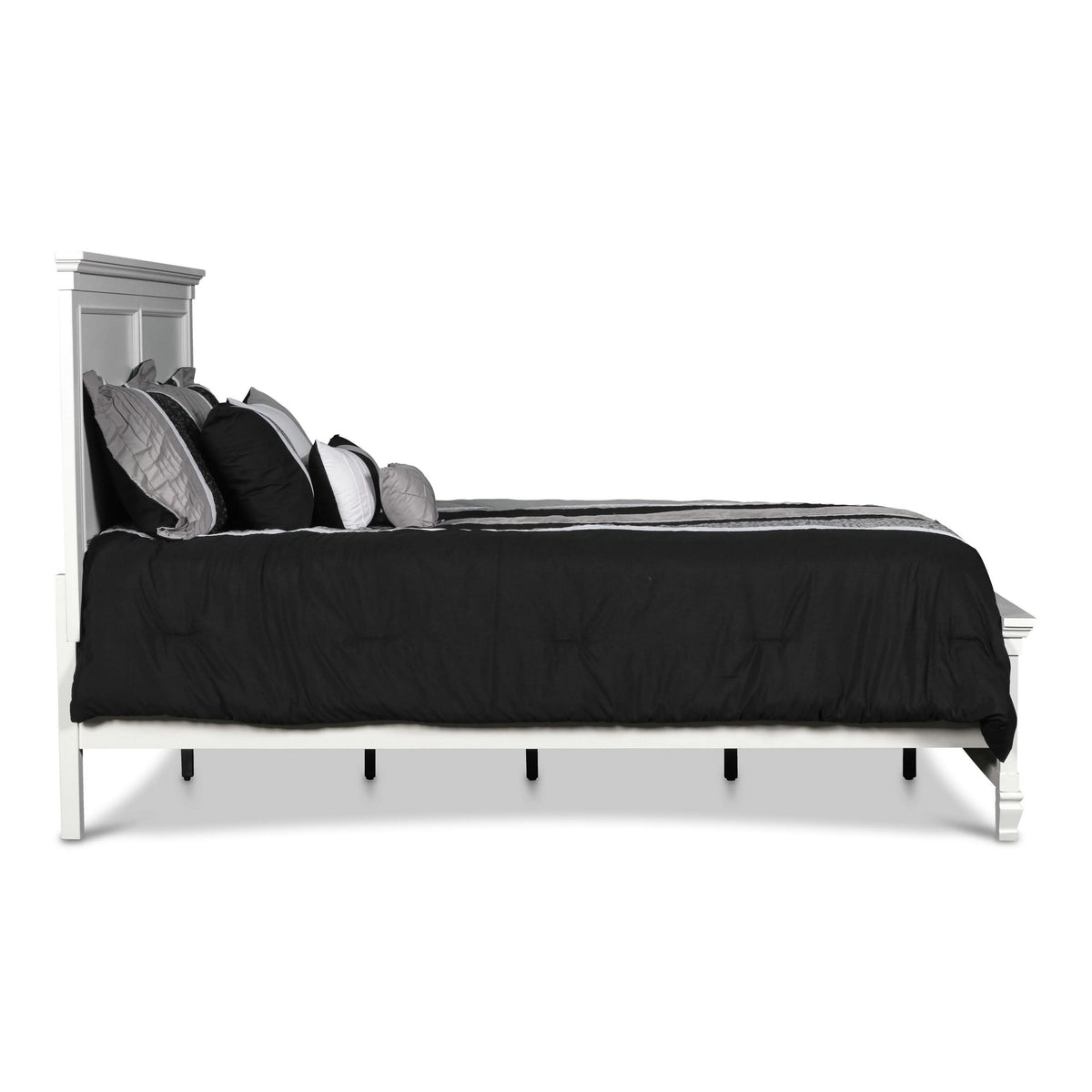 Umi Twin Size Bed, Classic Panel Design with Molded Details, White Wood