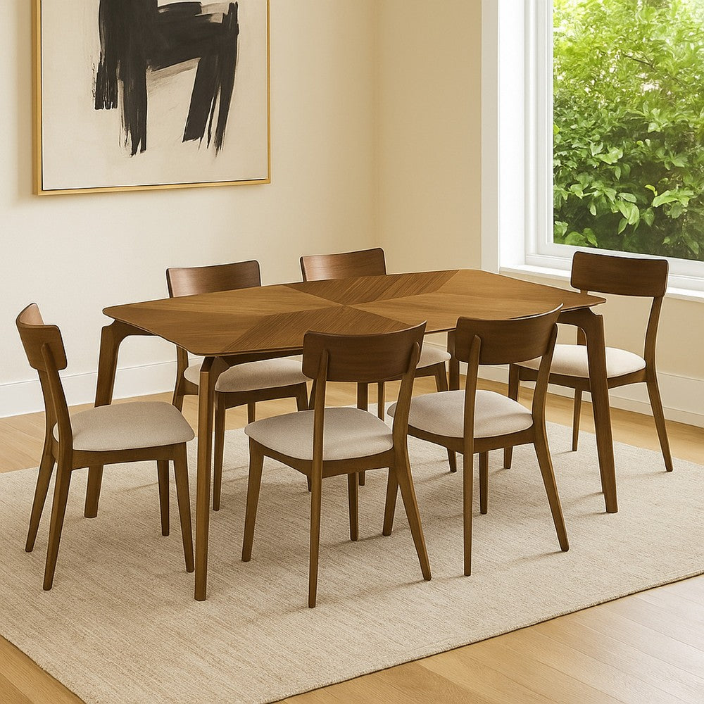 Kalie 63 Inch Dining Table, Tapered Legs, Wood Grain Finish, Walnut Brown - BM308849
