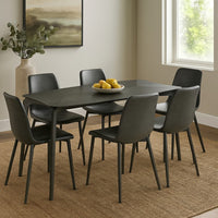 Kalie 63 Inch Dining Table, Tapered Legs, Wood Grain Finish, Charcoal Gray - BM308850