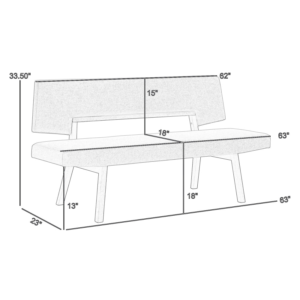 Yumi 63 Inch Dining Bench, Seat and Back with Charcoal Fabric, Walnut  - BM308863