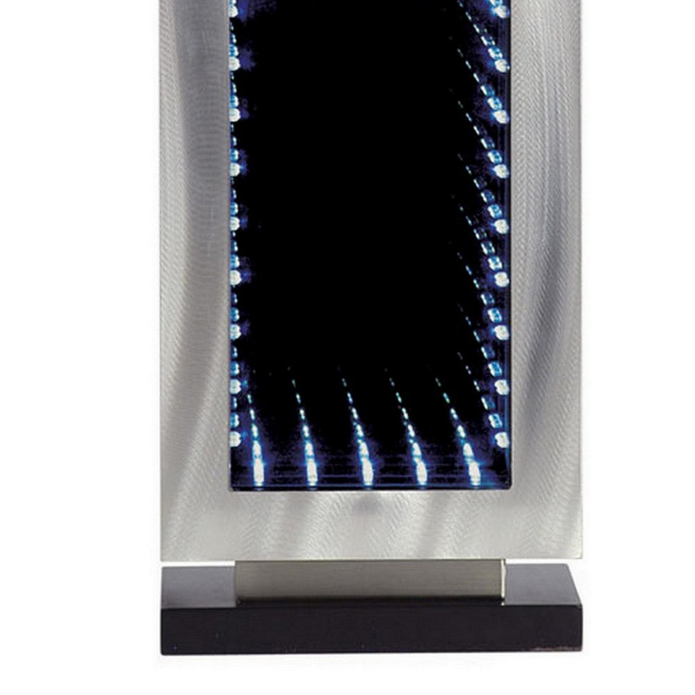 Ziva 27 Inch Table Lamp, LED Night Light, Rectangular Shade, Matte Silver - BM308908