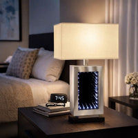 Ziva 27 Inch Table Lamp, LED Night Light, Rectangular Shade, Matte Silver - BM308908