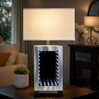 Ziva 27 Inch Table Lamp, LED Night Light, Rectangular Shade, Matte Silver - BM308908